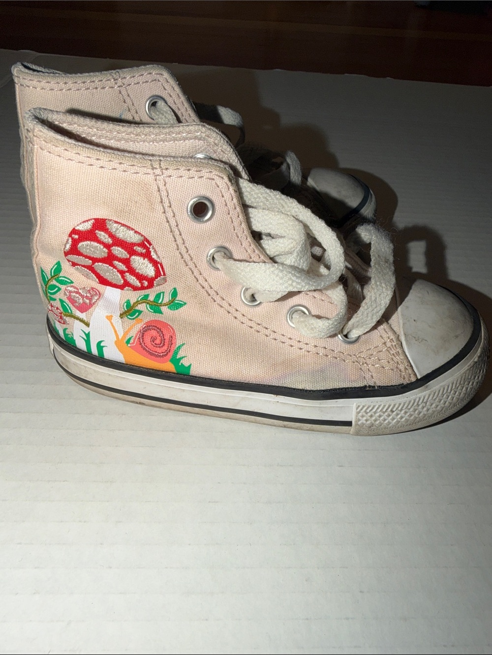 Kids Pink High-Top Sneakers with Mushroom & Snail Artwork